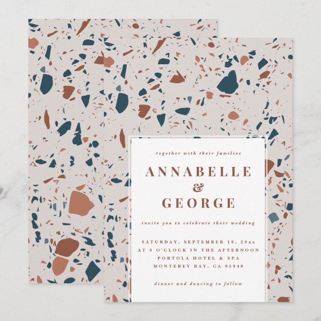 Natural terrazzo typography modern wedding announc announcement (Front/Back)