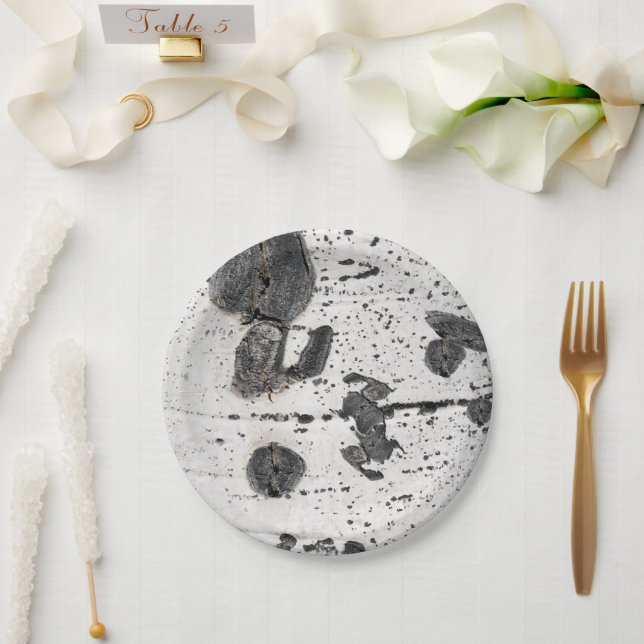 Natural Texture White Quaking Aspen Bark Photo Paper Plate (Wedding)