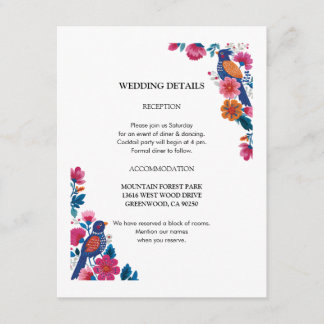 Natural Traditional Folk Birds and Flowers Wedding Enclosure Card