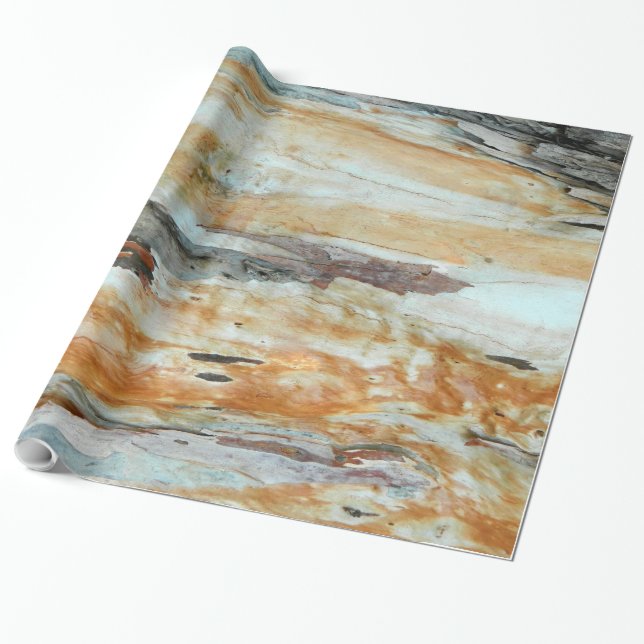 Natural tree bark colourful orange and grey pictur wrapping paper (Unrolled)