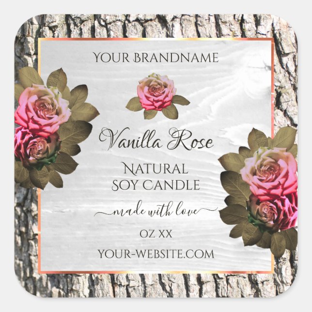 Natural Tree Bark Product Labels White Wood Grain (Front)