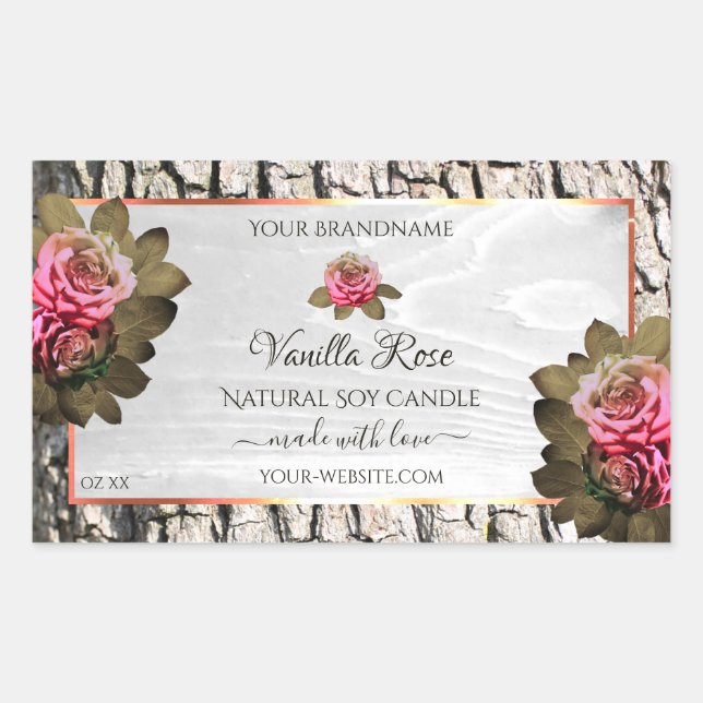 Natural Tree Bark Product Labels White Wood Grain (Front)