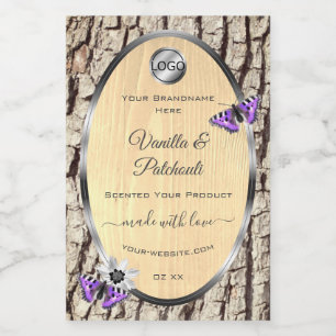 Natural Tree Bark Wood Grain Product Labels Logo