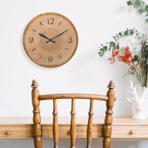 Natural Tree Wood Slice Brown Rustic Woodgrain Large Clock
