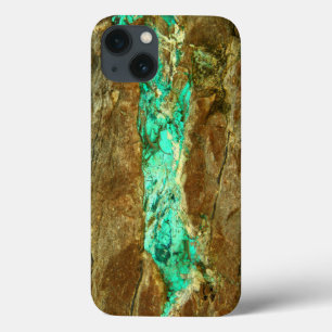 Natural turquoise vein in rough brown stone iPhone 13 case