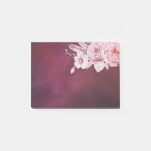 Natural Watercolor Boho Floral Burgundy Red Starry Post-it Notes