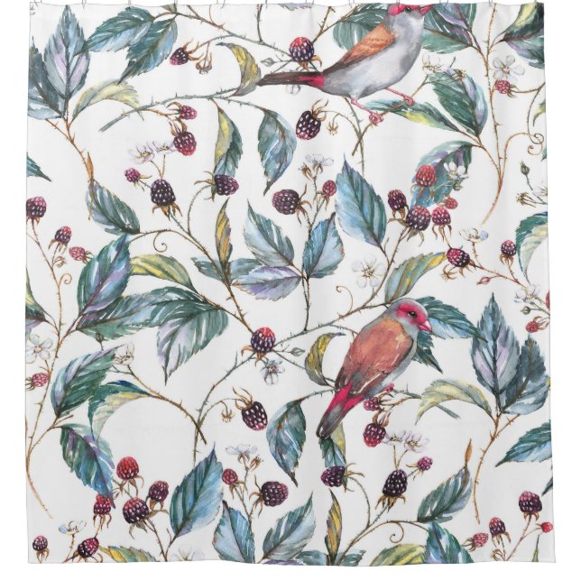 Natural watercolor pattern: blackberries, birds, f (Front)