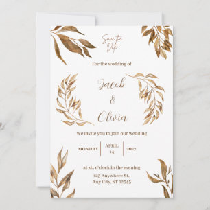 Natural white and brown wedding invitation