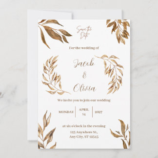 Natural white and brown wedding invitation