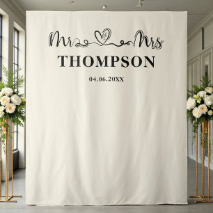 Natural White   Mr and Mrs Elegant Simple Backdrop Tapestry