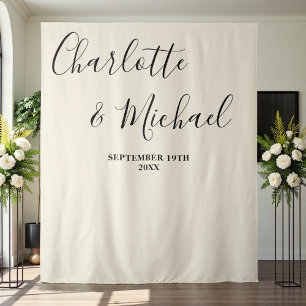 Natural White Script Minimalist Wedding Backdrop Tapestry