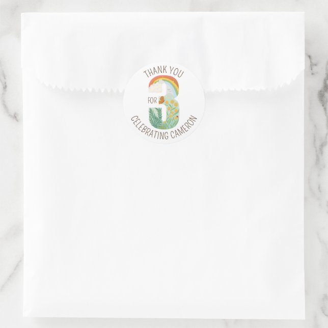 Natural Wonder Third Birthday Thank You Favour Classic Round Sticker (Bag)