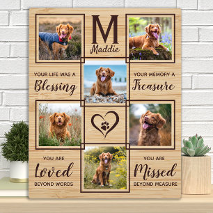 Natural Wood Dog Memorial Unique Photo Collage Plaque