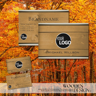 Natural Wood Grain Brown Wooden Boards Logo Modern Business Card