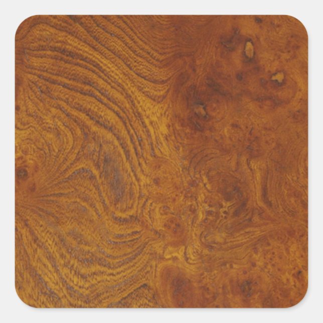 Natural Wood Grain Image with Golden Swirls Square Sticker (Front)