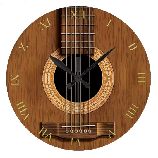 Natural Wood Look Acoustic Guitar Music Wallclock