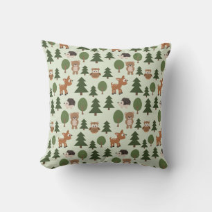 Natural Woodland Friends Baby Animals Trees Baby Throw Pillow