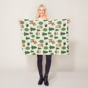Natural Woodland Friends Baby Animals Trees Fleece Blanket