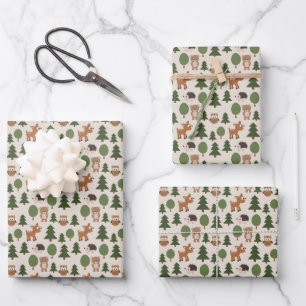 Natural Woodland Friends Baby Animals Trees Wrapping Paper Sheet