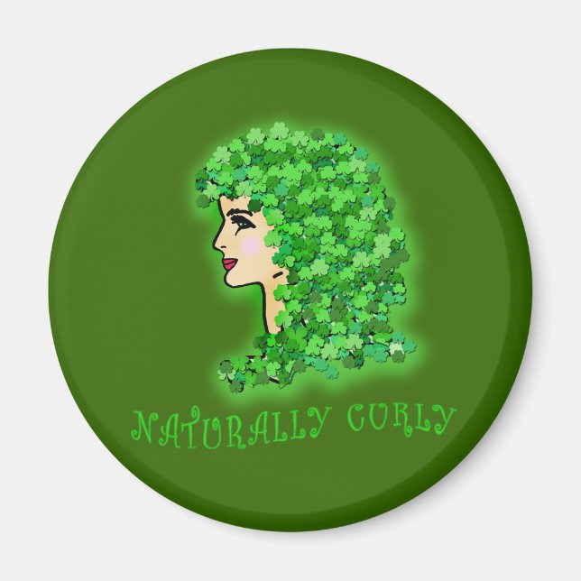 Naturally Curly! With Irish Shamrocks Magnet (Front)