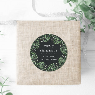 Naturally Joyful Black Personalized Christmas Classic Round Sticker