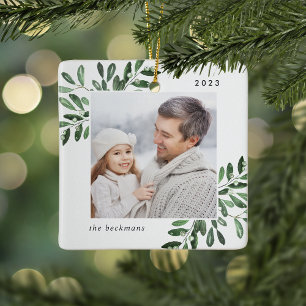 Naturally Joyful   Botanical Personalized Photo Ceramic Ornament