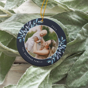 Naturally Joyful Botanical Personalized Photo Ceramic Ornament