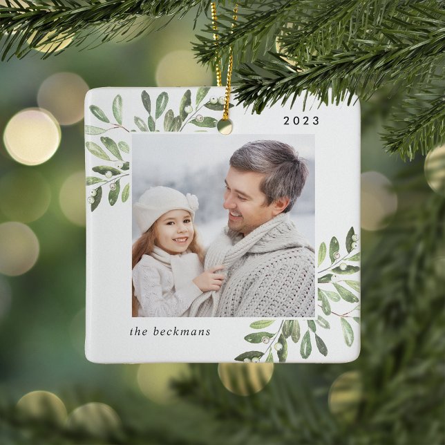 Naturally Joyful | Botanical Personalized Photo Ceramic Ornament (Creator Uploaded)