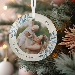 Naturally Joyful Botanical Personalized Photo Glass Ornament