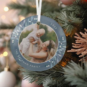 Naturally Joyful   Botanical Personalized Photo Glass Ornament