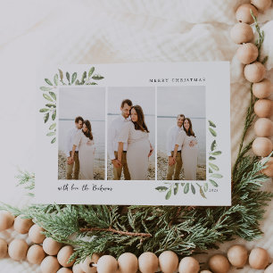 Naturally Joyful Elegant Watercolor 3 Photo Holiday Card