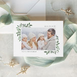 Naturally Joyful | Elegant Watercolor Photo Holiday Card<br><div class="desc">This simple and elegant nature-inspired holiday card features your favorite horizontal or landscape-oriented photo adorned at the corners with sprigs of graceful forest green watercolor foliage. Personalize with your custom greeting (shown with "Joy to the World"), the year, and your family name in modern lettering. An elegant botanical design for...</div>