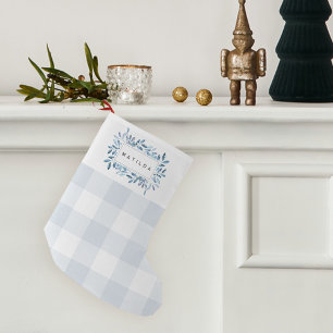 Naturally Joyful Plaid Botanical Personalized Small Christmas Stocking