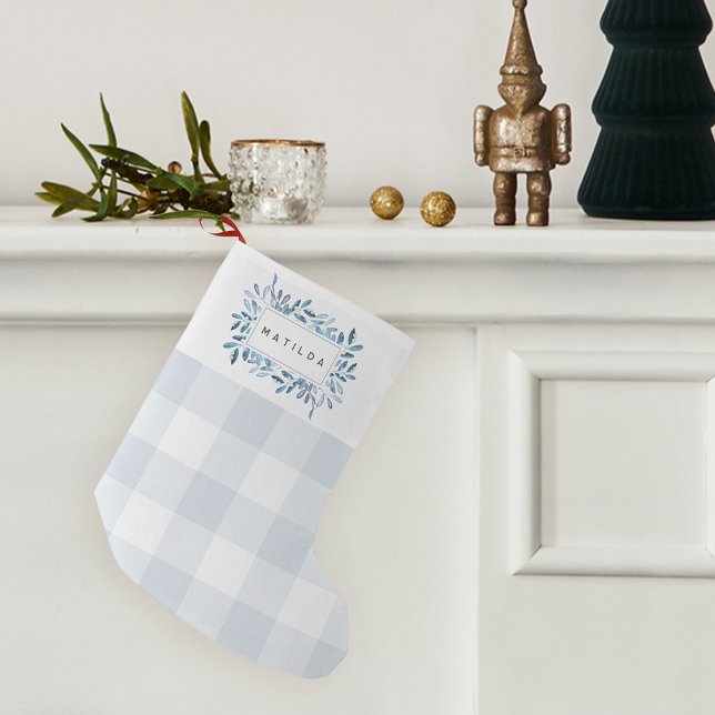Naturally Joyful Plaid Botanical Personalized Small Christmas Stocking (Creator Uploaded)