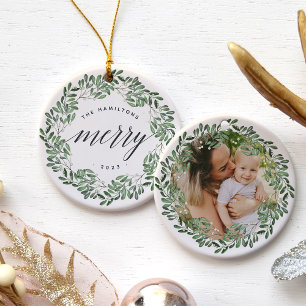 Naturally Joyful   Very Merry Personalized Photo Ceramic Ornament
