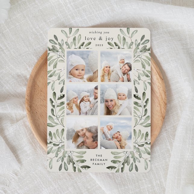 Naturally Joyful Watercolor Photo Collage Holiday Card (Creator Uploaded)