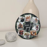 Naturally Joyful Watercolor Round Photo Collage Holiday Card<br><div class="desc">Send holiday greetings to friends and family in chic style with our elegant photo collage cards in a unique round shape. A wreath of dark green painted watercolor mistletoe frames eight of your favourite square photos arranged in a collage layout with "Love & Joy" in the centre. Personalize the back...</div>
