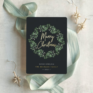 Naturally Joyful Watercolor Wreath Christmas Foil Holiday Card