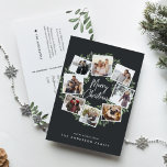 Naturally Joyful Wreath | Photo Collage Christmas Holiday Postcard<br><div class="desc">A festive holiday card design that features eight of your favorite photos arranged in a round wreath design accented by dark green watercolor foliage on a rich off-black background. "Merry Christmas" appears in the center in festive hand lettered script typography. Personalize this unique holiday photo collage design with your custom...</div>