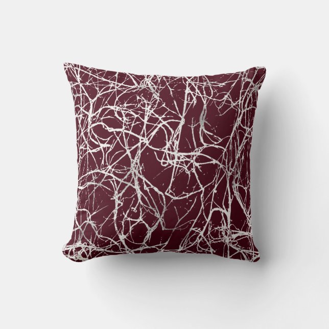 Nature Abstract Burgundy White Grey Nerves Venes Throw Pillow (Front)