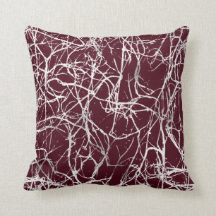 Nature Abstract Burgundy White Grey Nerves Venes Throw Pillow
