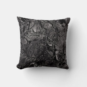 Nature Abstract Glam Cell Glitter Black Grey Grey Throw Pillow