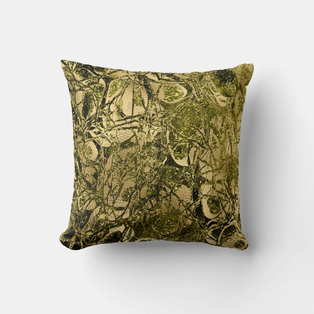 Nature Abstract Gold Cell Glitter Chartreuse Green Throw Pillow (Front)