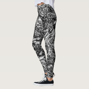 Nature Abstract Pattern in Black and White Leggings