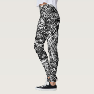 Nature Abstract Pattern in Black and White Leggings