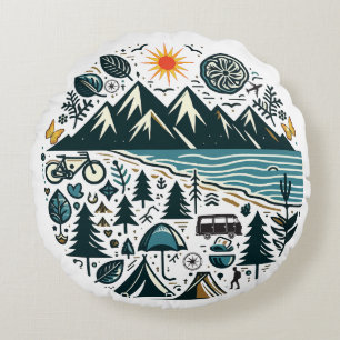 Nature Adventure Camping Travel Exploration Round Pillow