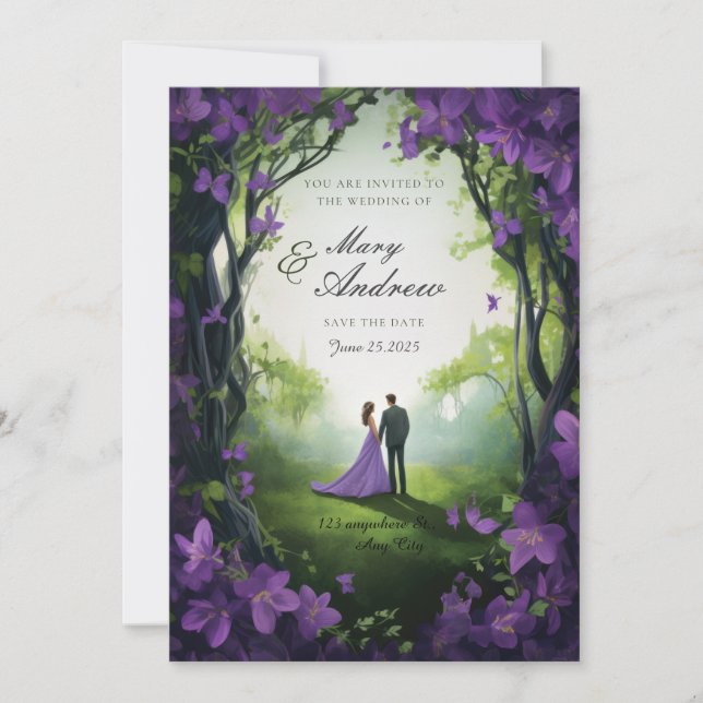 Nature and beautiful purple roses invitation (Front)