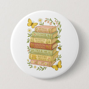Nature and Book Lover Botanical Stack 3 Inch Round Button