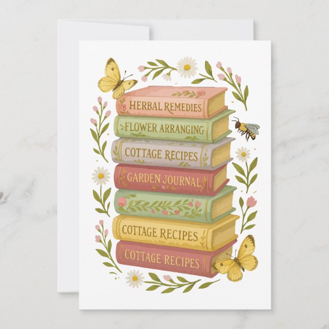 Nature and Book Lover Botanical Stack Invitation (Front)