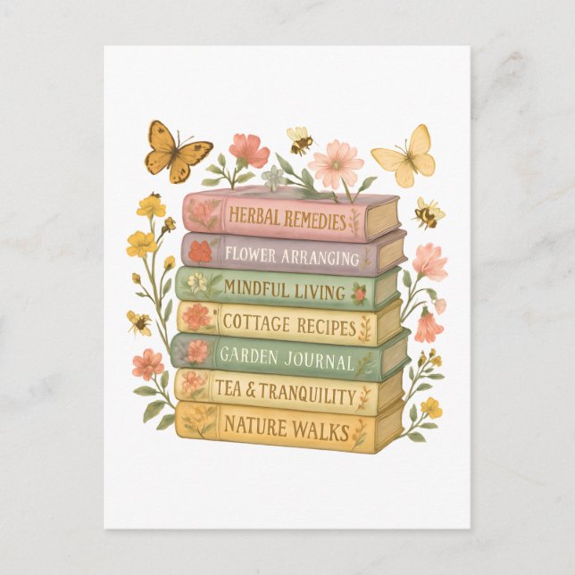 Nature and Book Lover Botanical Stack Postcard (Front)